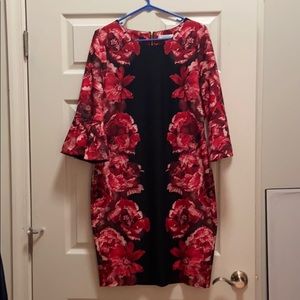 Calvin Klein Bell Sleeve Rose Sheath Dress